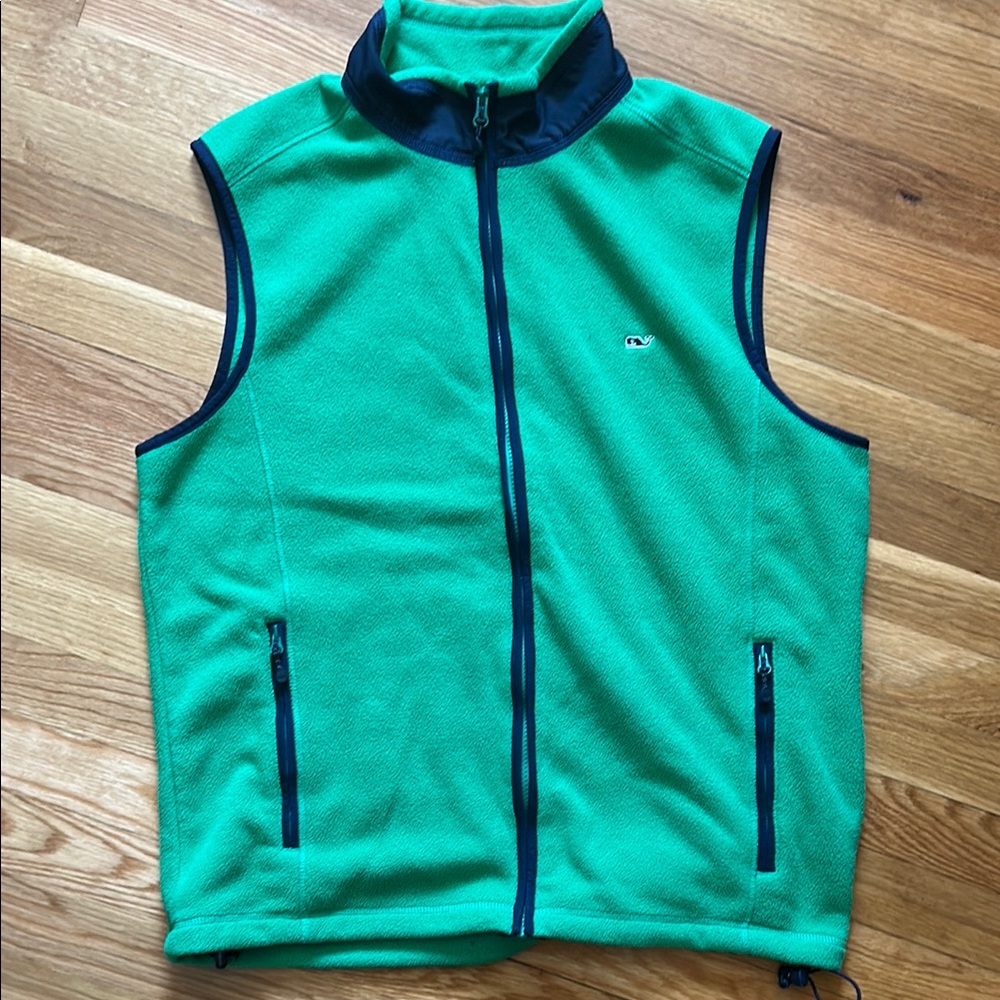Vineyard Vines by Shep & Ian Green Fleece Vest with Navy Accents